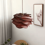 Wabi-Sabi Wooden Petal Pendant Light, E27 Warm LED Hanging Lamp for Dining Room and Bedroom