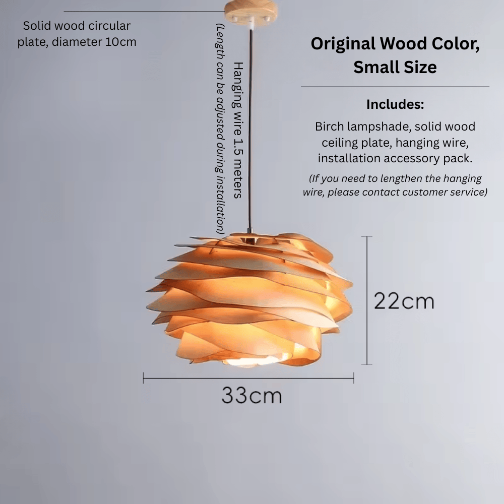 Wabi-Sabi Wooden Petal Pendant Light, E27 Warm LED Hanging Lamp for Dining Room and Bedroom