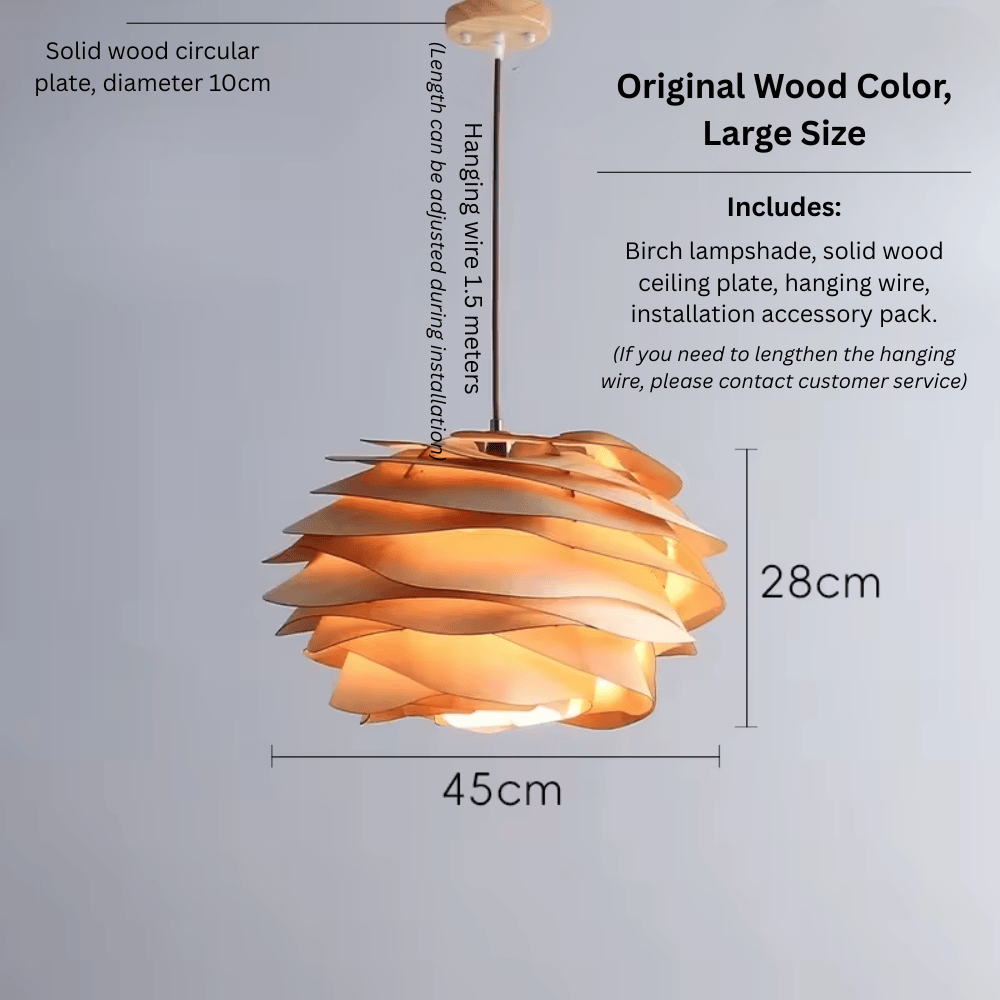 Wabi-Sabi Wooden Petal Pendant Light, E27 Warm LED Hanging Lamp for Dining Room and Bedroom
