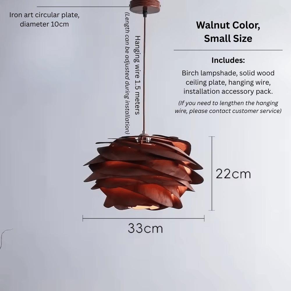 Wabi-Sabi Wooden Petal Pendant Light, E27 Warm LED Hanging Lamp for Dining Room and Bedroom