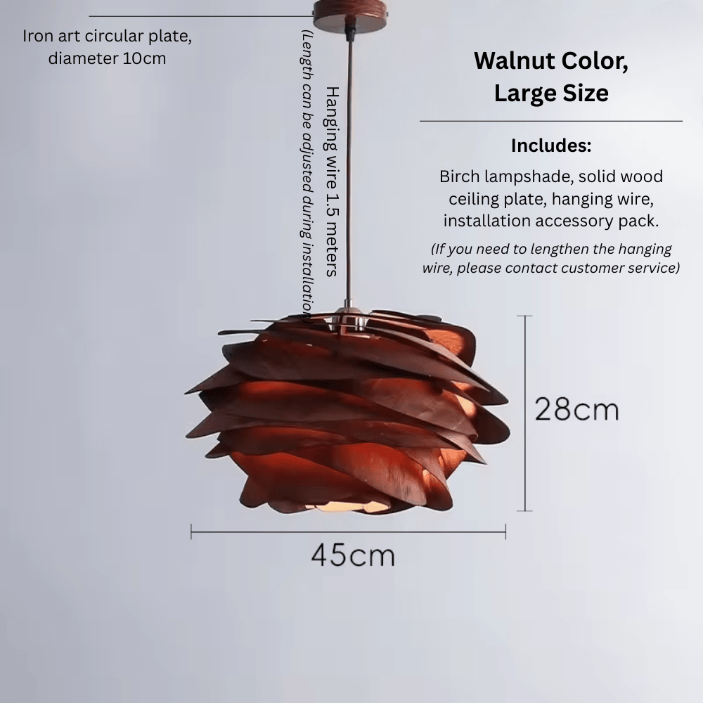 Wabi-Sabi Wooden Petal Pendant Light, E27 Warm LED Hanging Lamp for Dining Room and Bedroom