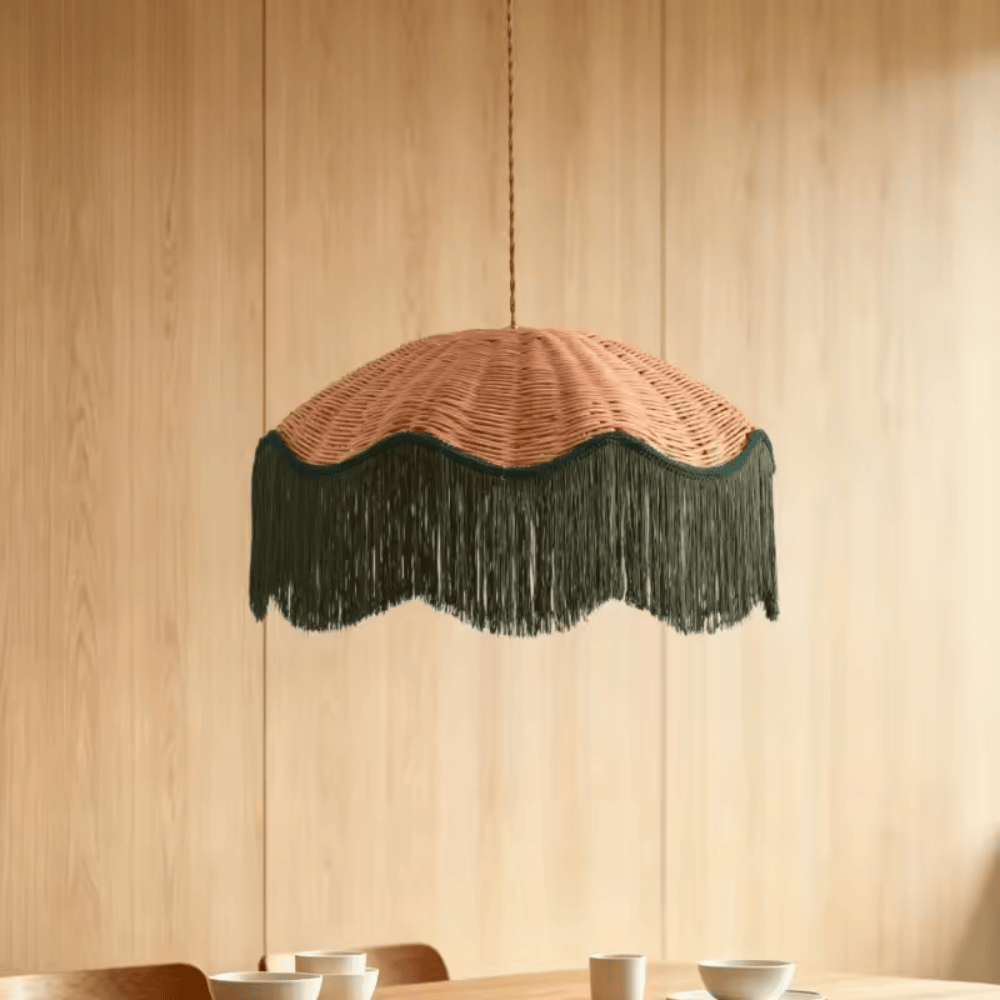Bohemian Rattan Tassel Pendant Light, Hand-Woven Wicker Hanging Lamp for Bedroom and Dining Room (40/50/60cm)