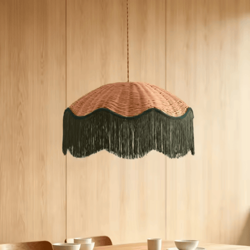 Bohemian Rattan Tassel Pendant Light, Hand-Woven Wicker Hanging Lamp for Bedroom and Dining Room (40/50/60cm)