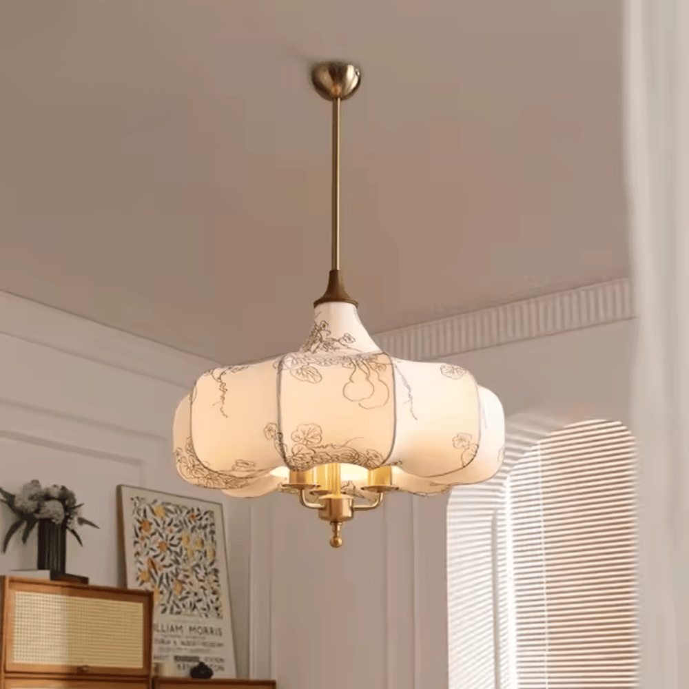 French Vintage Fabric Pendant Light, E27 LED Decorative Hanging Lamp for Living Room and Bedroom (50cm/60cm)