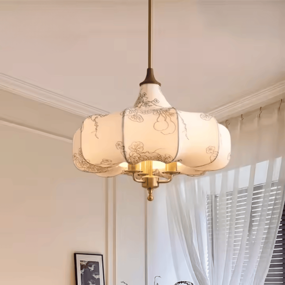 French Vintage Fabric Pendant Light, E27 LED Decorative Hanging Lamp for Living Room and Bedroom (50cm/60cm)