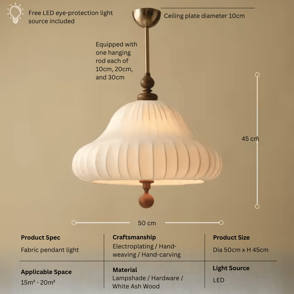 Vintage Fabric Art Pendant Light, E27 LED Zen Hanging Lamp for Bedroom and Tea Room (Multiple Sizes)