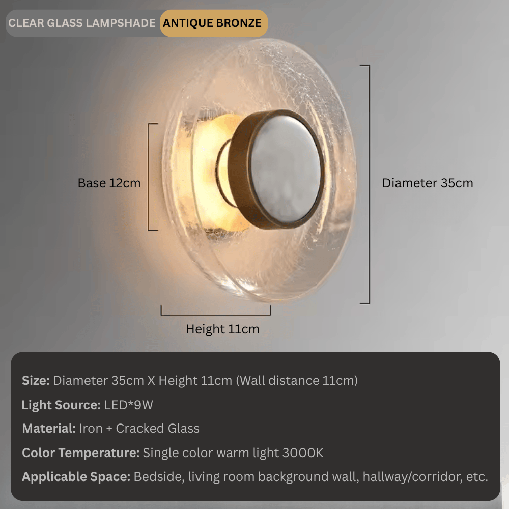 Italian Minimalist Cracked Glass Wall Lamp, LED Modern Sconce Light Fixture for Living Room and Bedroom (22cm/35cm)