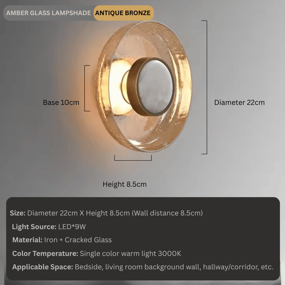Italian Minimalist Cracked Glass Wall Lamp, LED Modern Sconce Light Fixture for Living Room and Bedroom (22cm/35cm)