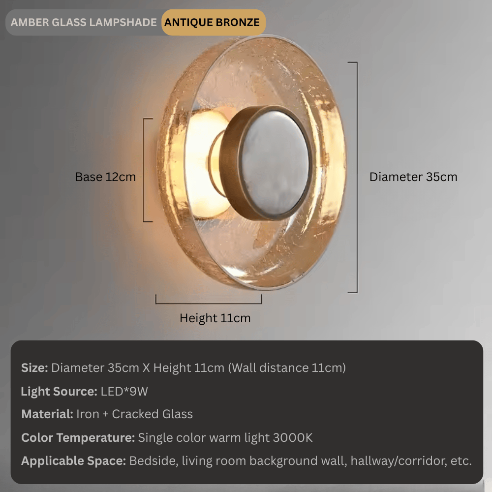 Italian Minimalist Cracked Glass Wall Lamp, LED Modern Sconce Light Fixture for Living Room and Bedroom (22cm/35cm)