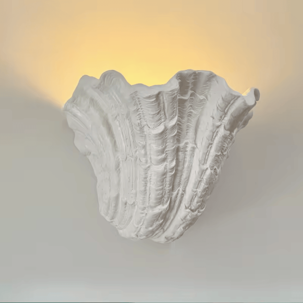 French Shell Gypsum Wall Lamp, E27 Wabi-Sabi Art Decorative Sconce Fixture for Bedroom and Living Room