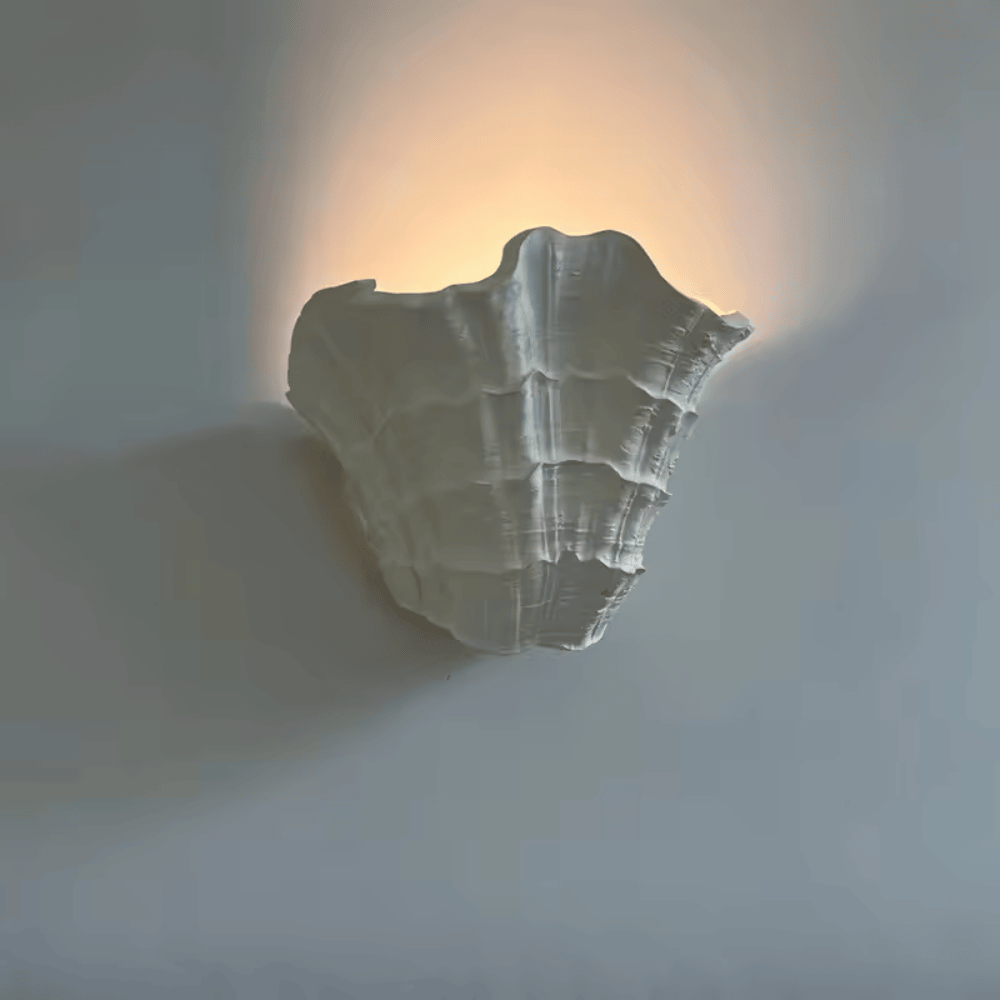 French Shell Gypsum Wall Lamp, E27 Wabi-Sabi Art Decorative Sconce Fixture for Bedroom and Living Room