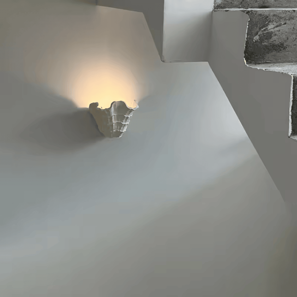 French Shell Gypsum Wall Lamp, E27 Wabi-Sabi Art Decorative Sconce Fixture for Bedroom and Living Room