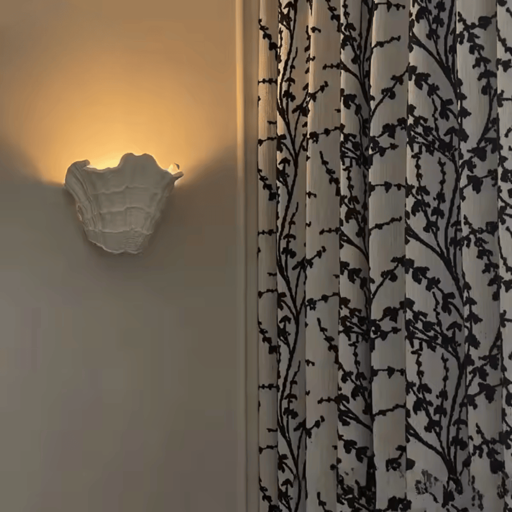 French Shell Gypsum Wall Lamp, E27 Wabi-Sabi Art Decorative Sconce Fixture for Bedroom and Living Room