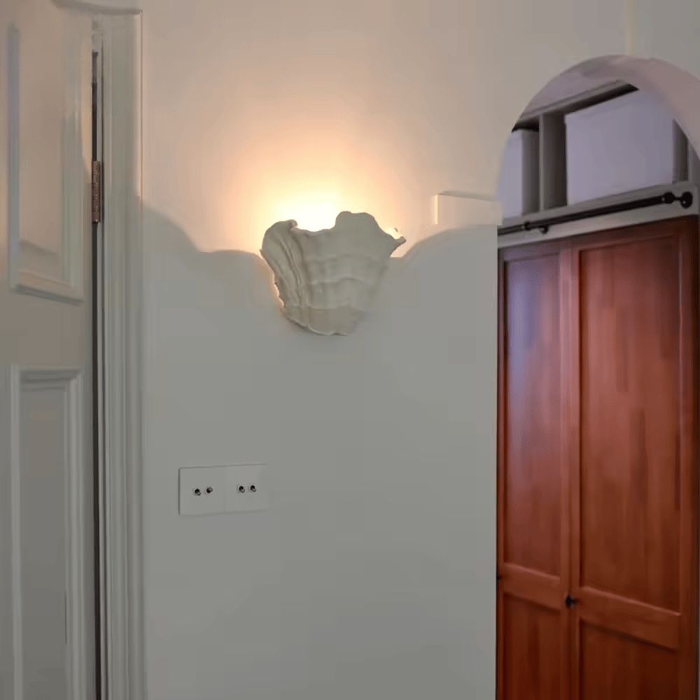 French Shell Gypsum Wall Lamp, E27 Wabi-Sabi Art Decorative Sconce Fixture for Bedroom and Living Room