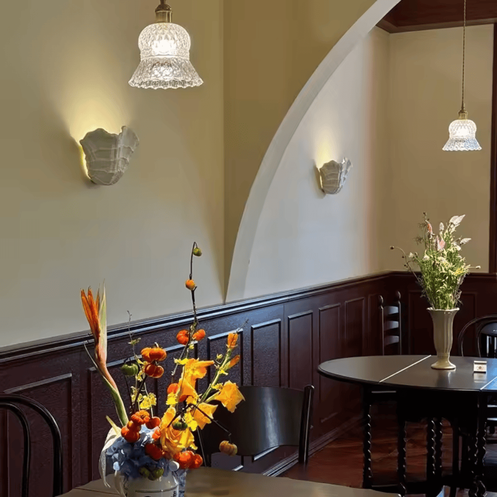 French Shell Gypsum Wall Lamp, E27 Wabi-Sabi Art Decorative Sconce Fixture for Bedroom and Living Room