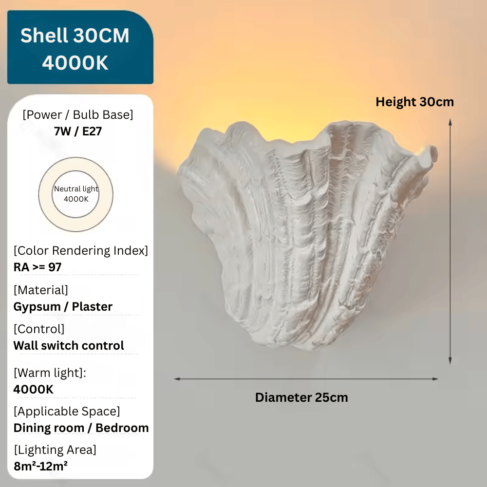French Shell Gypsum Wall Lamp, E27 Wabi-Sabi Art Decorative Sconce Fixture for Bedroom and Living Room