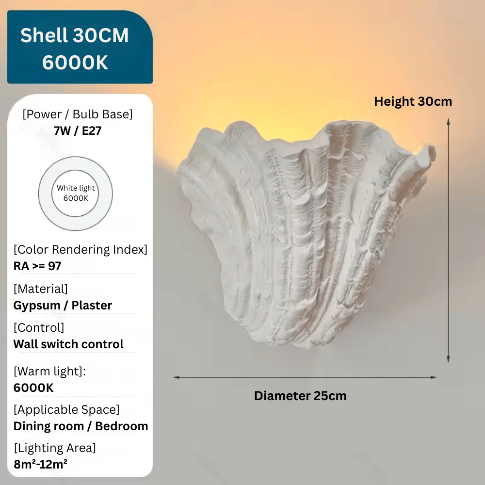 French Shell Gypsum Wall Lamp, E27 Wabi-Sabi Art Decorative Sconce Fixture for Bedroom and Living Room