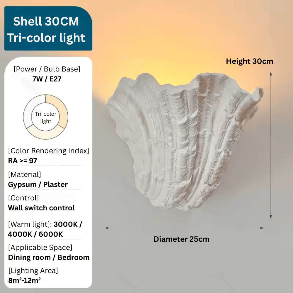 French Shell Gypsum Wall Lamp, E27 Wabi-Sabi Art Decorative Sconce Fixture for Bedroom and Living Room