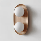 Cream Solid Wood Double-Head Wall Lamp, Minimalist Frosted Glass Globe Sconce for Living Room and Bedroom