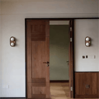 Cream Solid Wood Double-Head Wall Lamp, Minimalist Frosted Glass Globe Sconce for Living Room and Bedroom