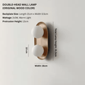 Cream Solid Wood Double-Head Wall Lamp, Minimalist Frosted Glass Globe Sconce for Living Room and Bedroom