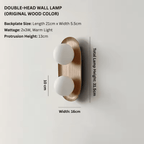 Cream Solid Wood Double-Head Wall Lamp, Minimalist Frosted Glass Globe Sconce for Living Room and Bedroom