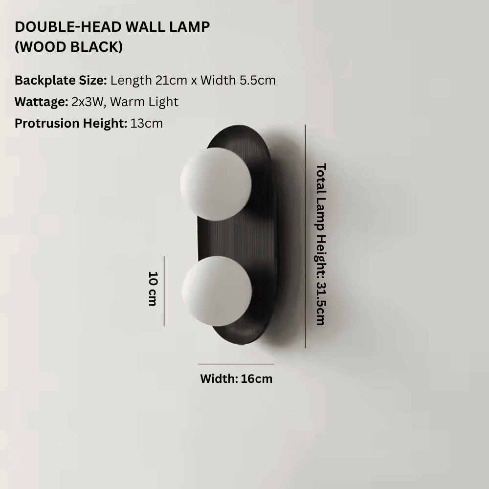 Cream Solid Wood Double-Head Wall Lamp, Minimalist Frosted Glass Globe Sconce for Living Room and Bedroom