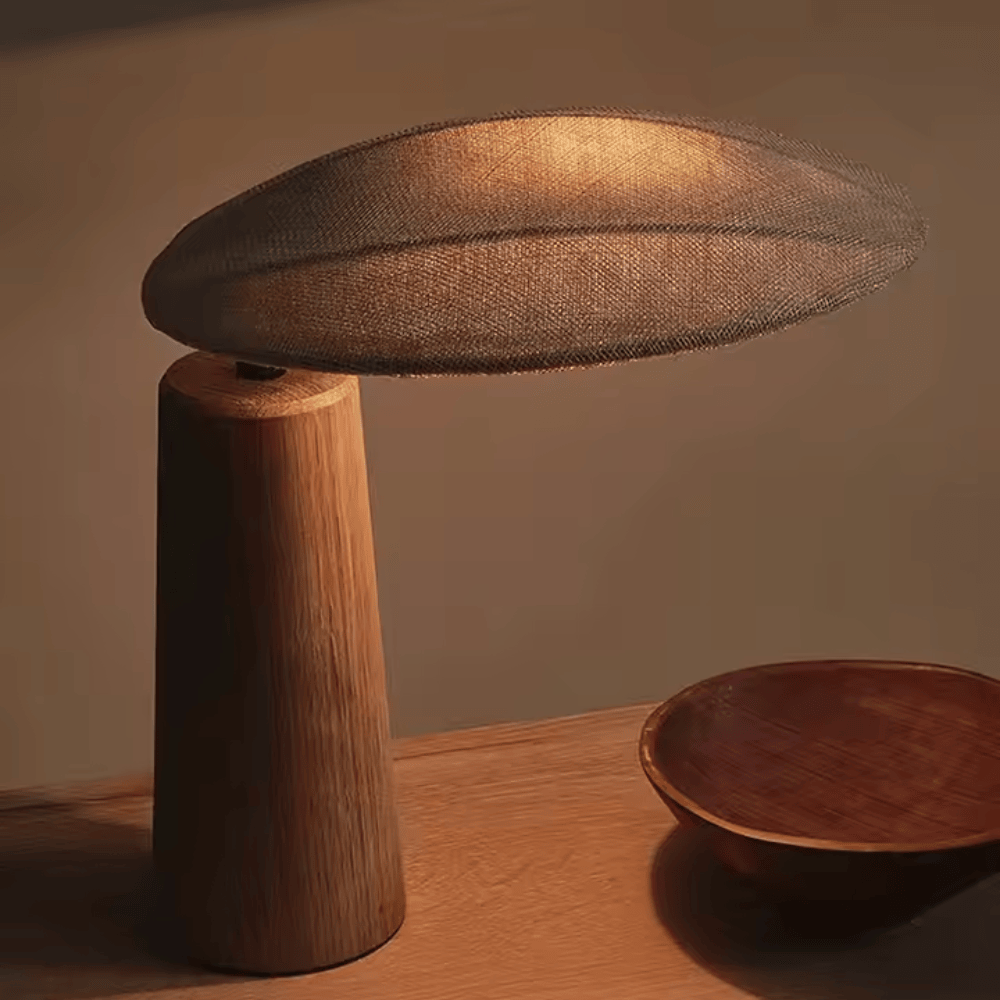 Wabi-Sabi Wooden Desk Lamp, E27 Fabric Art Table Light for Living Room and Bedroom