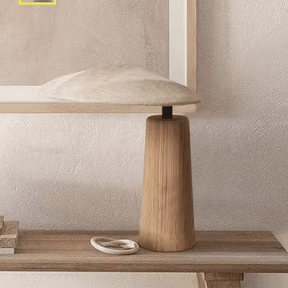 Wabi-Sabi Wooden Desk Lamp, E27 Fabric Art Table Light for Living Room and Bedroom