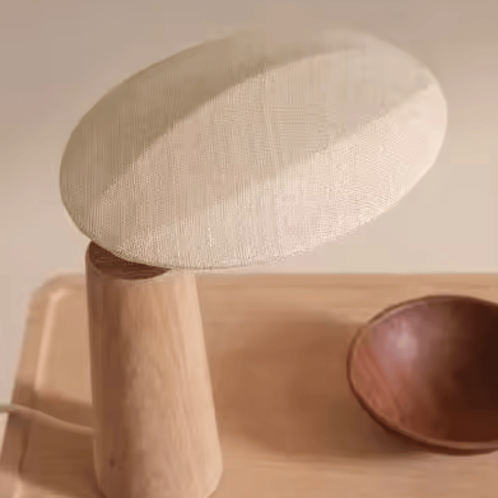 Wabi-Sabi Wooden Desk Lamp, E27 Fabric Art Table Light for Living Room and Bedroom