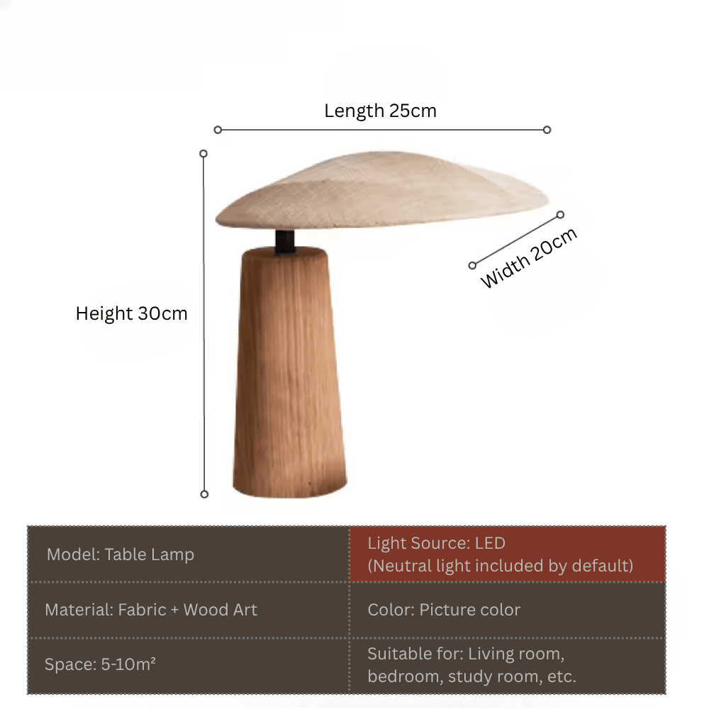 Wabi-Sabi Wooden Desk Lamp, E27 Fabric Art Table Light for Living Room and Bedroom