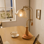 French Classical Vintage Desk Lamp, E27 Wood Base Glass Table Light for Bedroom and Study