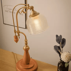 French Classical Vintage Desk Lamp, E27 Wood Base Glass Table Light for Bedroom and Study
