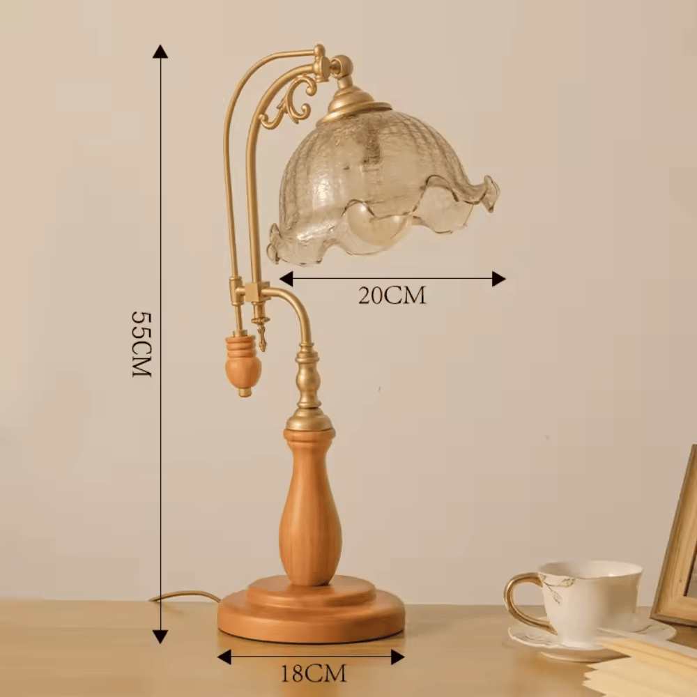 French Classical Vintage Desk Lamp, E27 Wood Base Glass Table Light for Bedroom and Study
