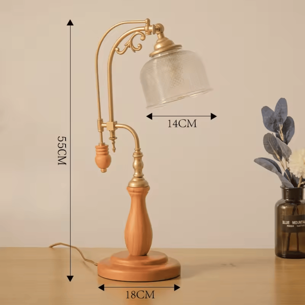 French Classical Vintage Desk Lamp, E27 Wood Base Glass Table Light for Bedroom and Study