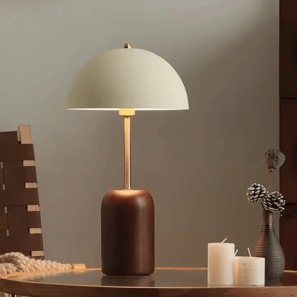 French Medieval Mushroom Desk Lamp, E14 Art Deco Metal & Wood Table Light for Bedroom and Study