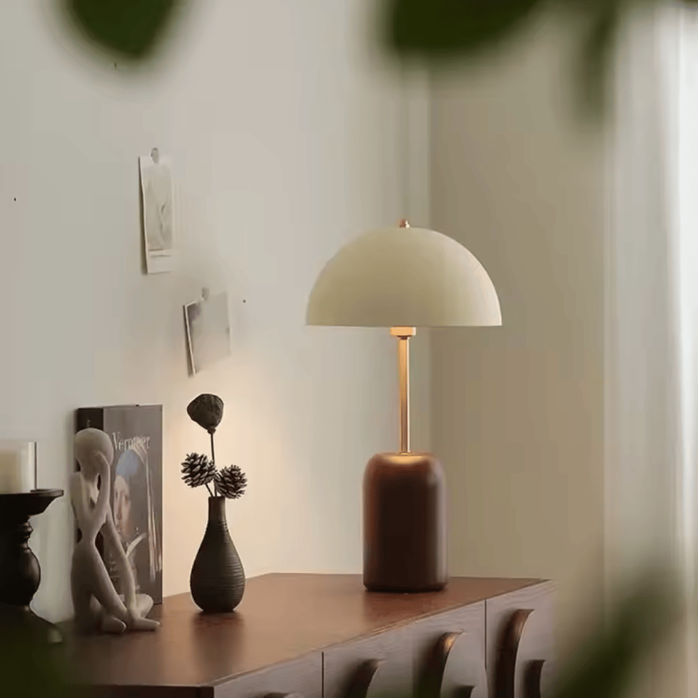 French Medieval Mushroom Desk Lamp, E14 Art Deco Metal & Wood Table Light for Bedroom and Study
