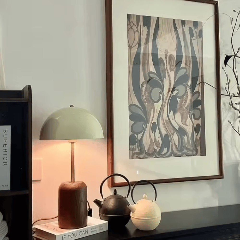 French Medieval Mushroom Desk Lamp, E14 Art Deco Metal & Wood Table Light for Bedroom and Study