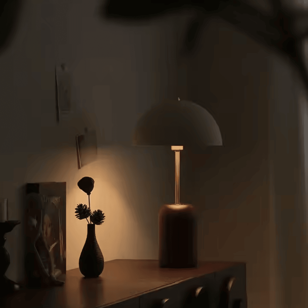 French Medieval Mushroom Desk Lamp, E14 Art Deco Metal & Wood Table Light for Bedroom and Study