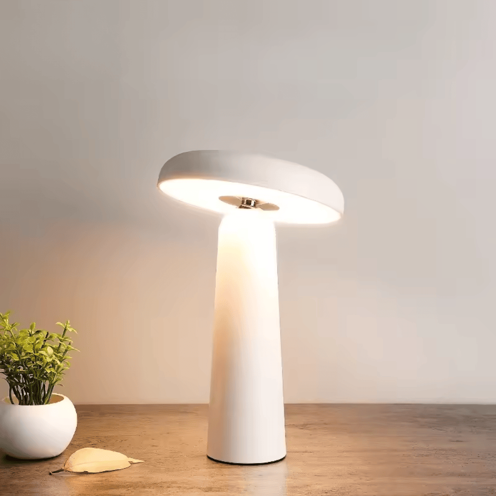Danish Mushroom Bud Cordless Table Lamp, Touch Dimmable LED Atmosphere Desk Light for Bedroom and Bedside