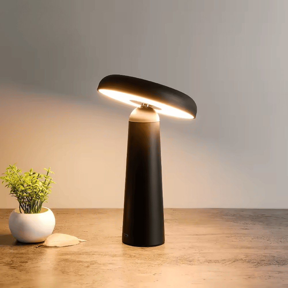 Danish Mushroom Bud Cordless Table Lamp, Touch Dimmable LED Atmosphere Desk Light for Bedroom and Bedside
