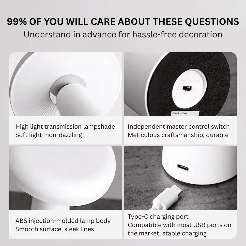 Danish Mushroom Bud Cordless Table Lamp, Touch Dimmable LED Atmosphere Desk Light for Bedroom and Bedside