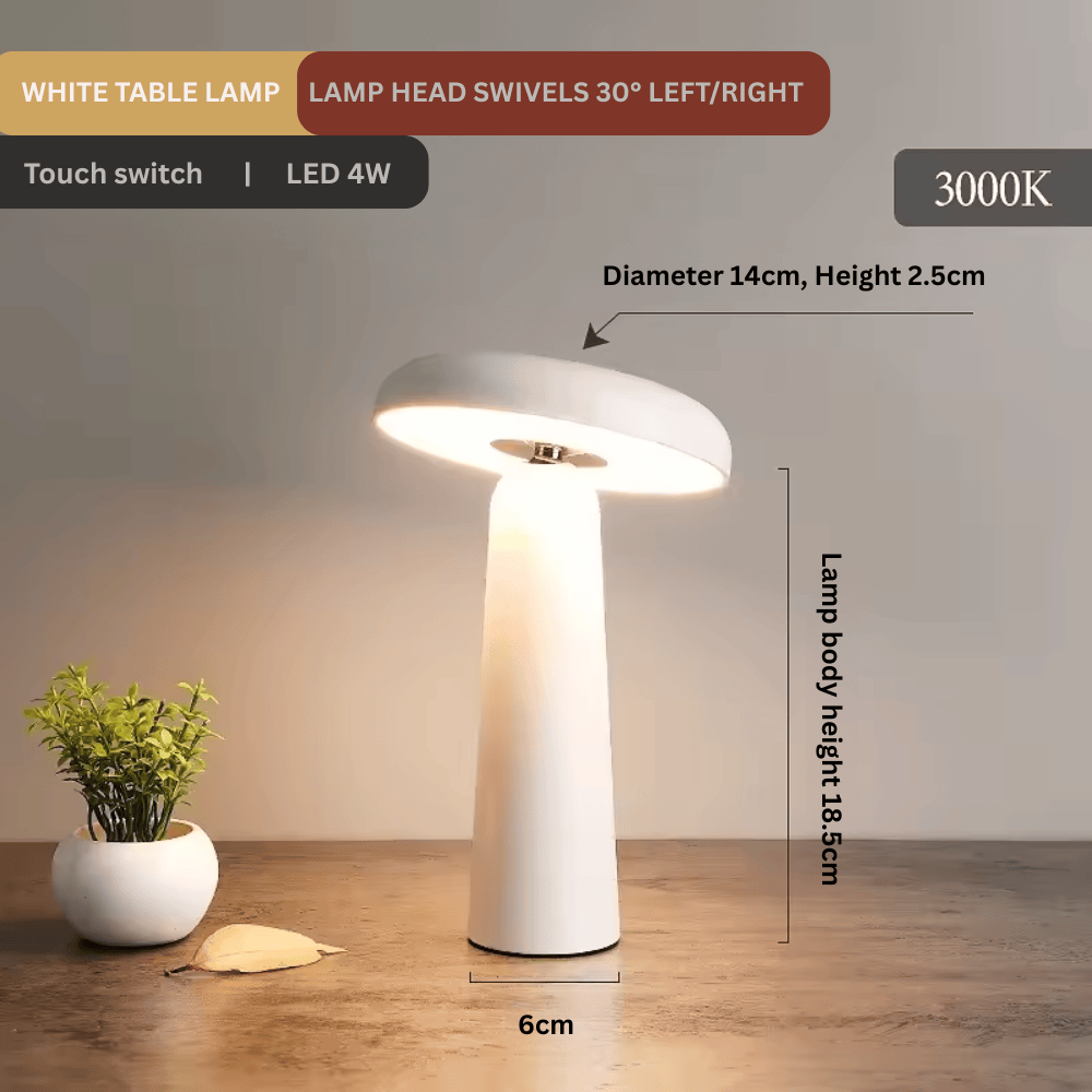 Danish Mushroom Bud Cordless Table Lamp, Touch Dimmable LED Atmosphere Desk Light for Bedroom and Bedside