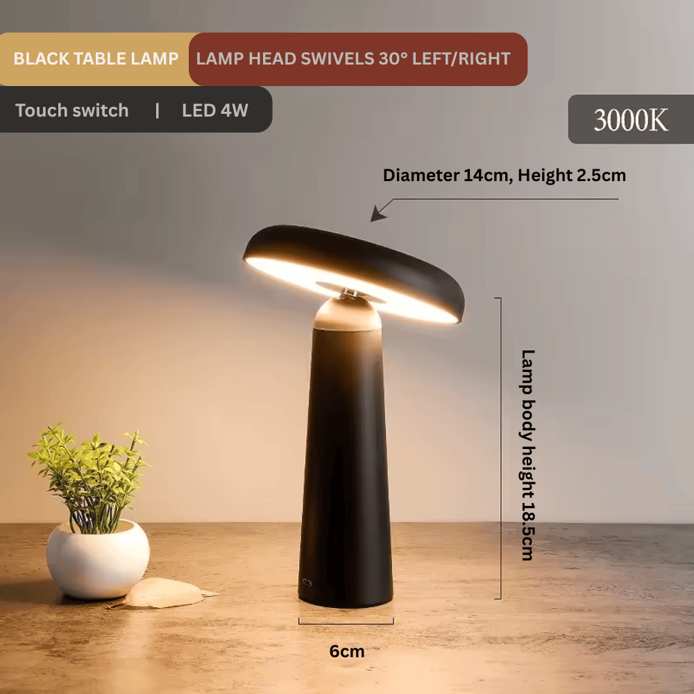 Danish Mushroom Bud Cordless Table Lamp, Touch Dimmable LED Atmosphere Desk Light for Bedroom and Bedside