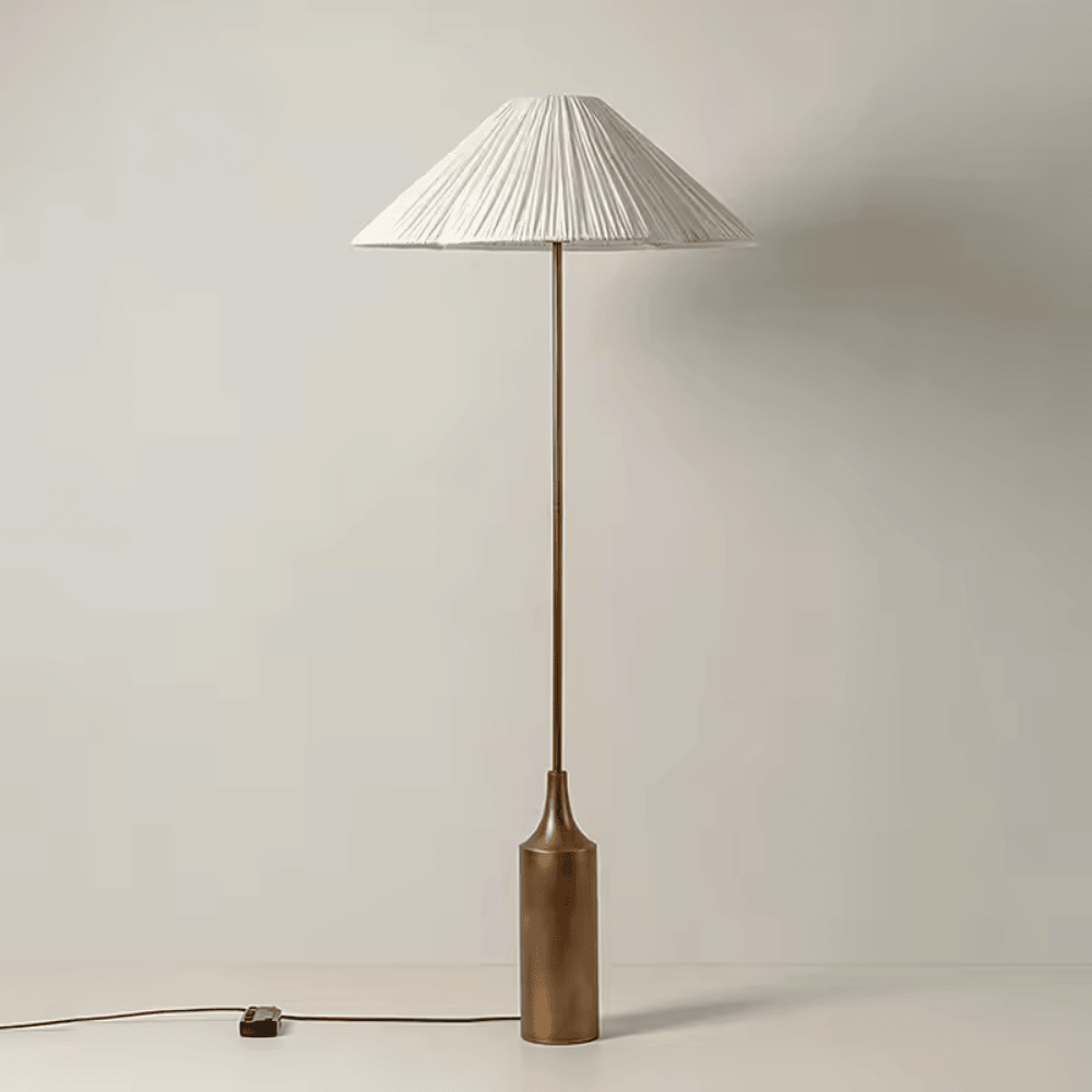 French Medieval Floor Lamp, Classical Pleated Fabric Shade Standing Light for Living Room and Study