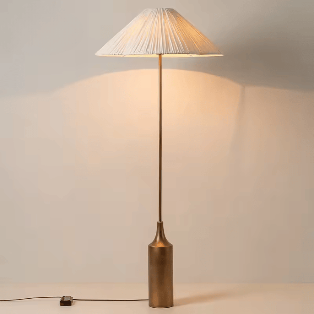 French Medieval Floor Lamp, Classical Pleated Fabric Shade Standing Light for Living Room and Study