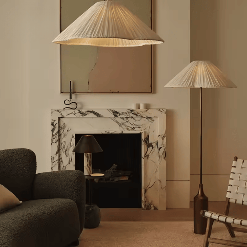 French Medieval Floor Lamp, Classical Pleated Fabric Shade Standing Light for Living Room and Study