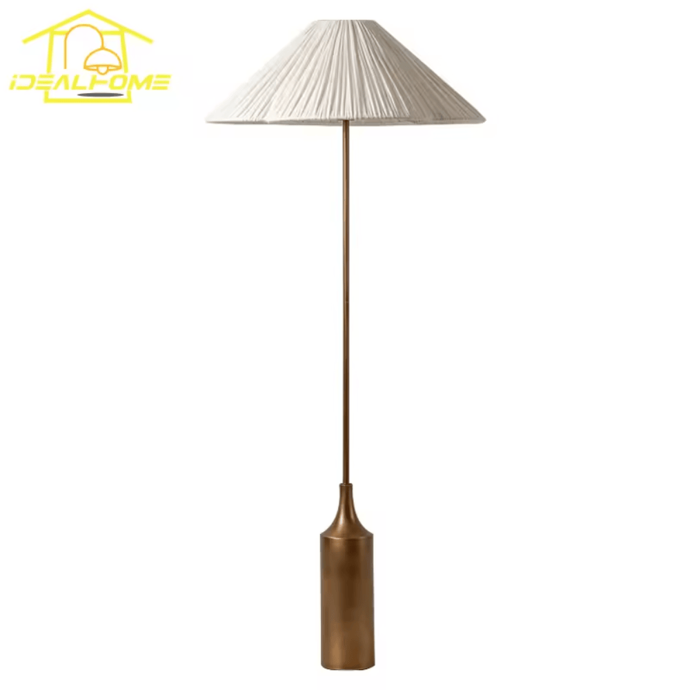 French Medieval Floor Lamp, Classical Pleated Fabric Shade Standing Light for Living Room and Study