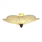 French Retro Plum Blossom Ceiling Lamp, E27 Wood and Fabric Flush Mount Light Fixture for Bedroom and Living Room