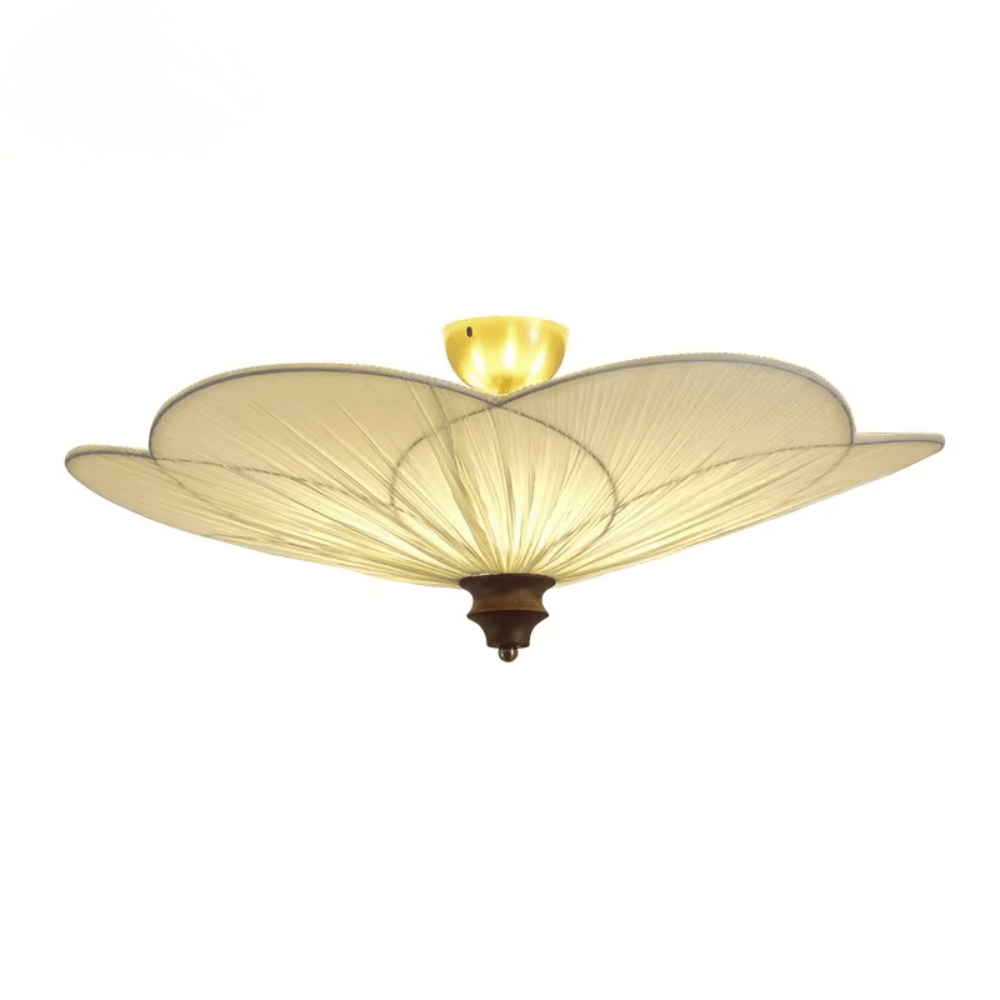 French Retro Plum Blossom Ceiling Lamp, E27 Wood and Fabric Flush Mount Light Fixture for Bedroom and Living Room